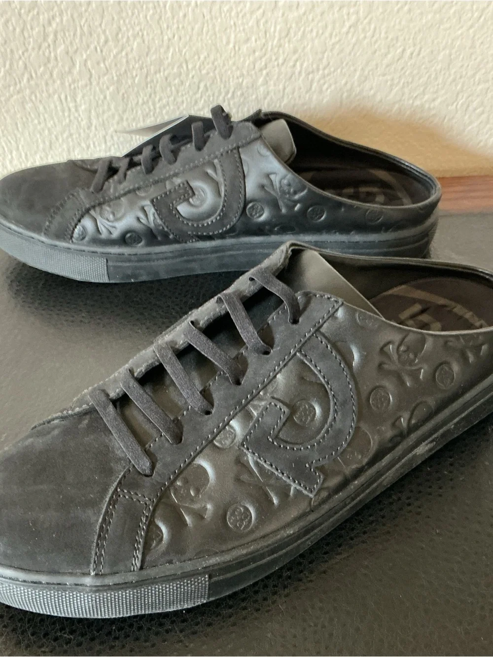 G/Fore Men Disruptor Onyx Black Leather Slip On Mules G4MS22F25 Size 9.5